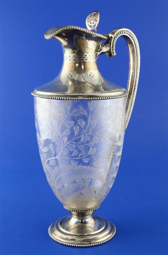 A Victorian silver mounted etched glass claret jug by W&G Sissons, 10.75in.